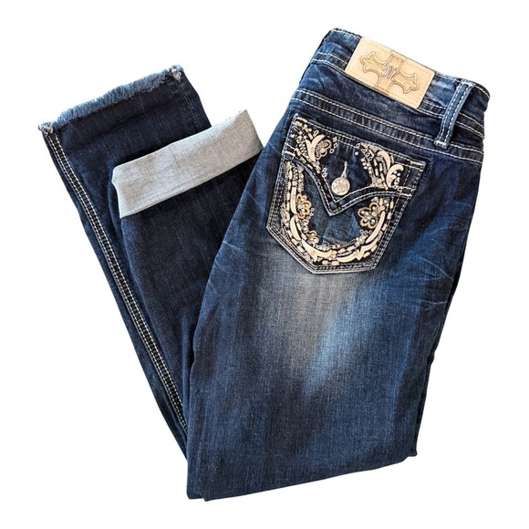 Miss Me Denim - Miss ME Easy Capri Denim Blue Jeans Womens Size 30x25 Fits Embroidered (43)